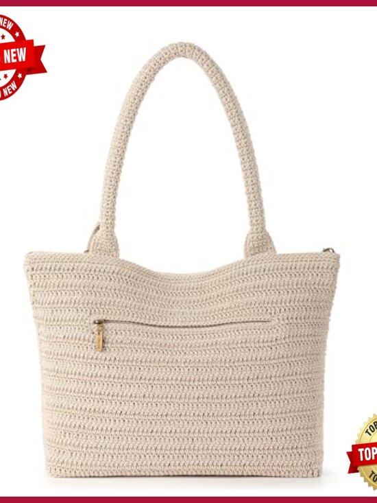 Sola Carryall Tote Bag in Lobster Crochet – The Sak Hand Crochet Tote Bag with Zipper Pockets, Recycled Materials, Everyday Carryall